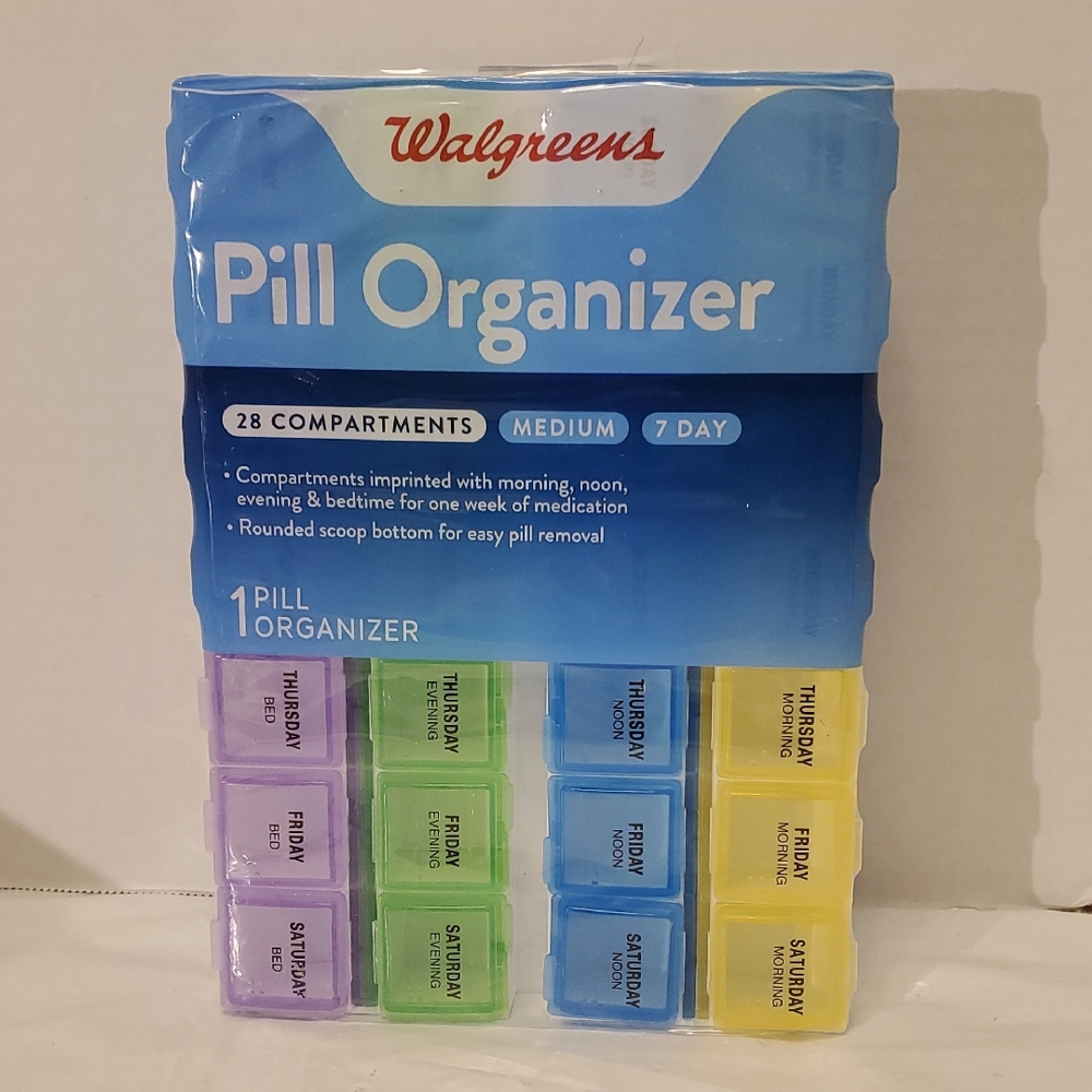 Walgreens Weekly Pill Organizer with Multi-Color Compartments